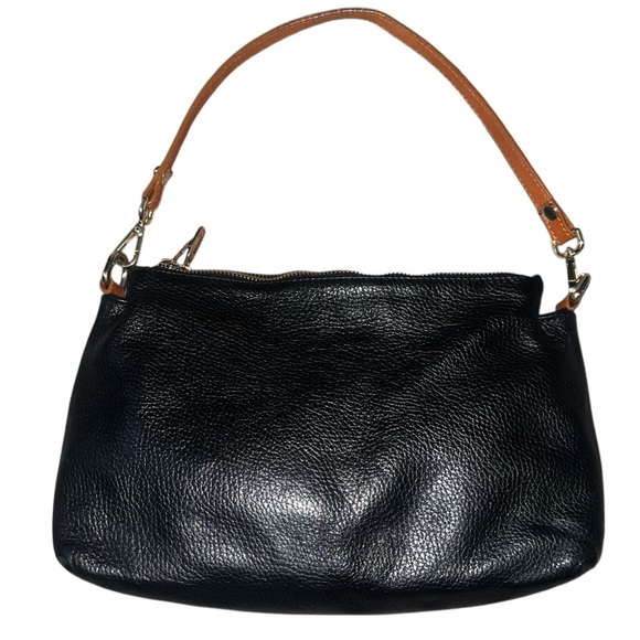 Valentina Triple Compartment Black Leather Shoulder Bag Tan Details - Picture 10 of 12